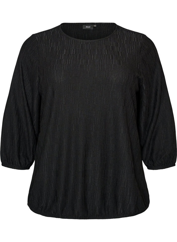 Blus med struktur och 3/4-&auml;rmar, Svart, Packshot image number 0
