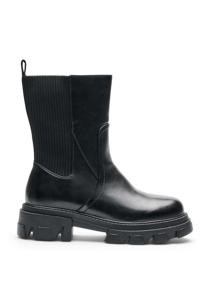 Chelseaboots med chunky sula och ribbade paneler, Svart, Packshot image number 0