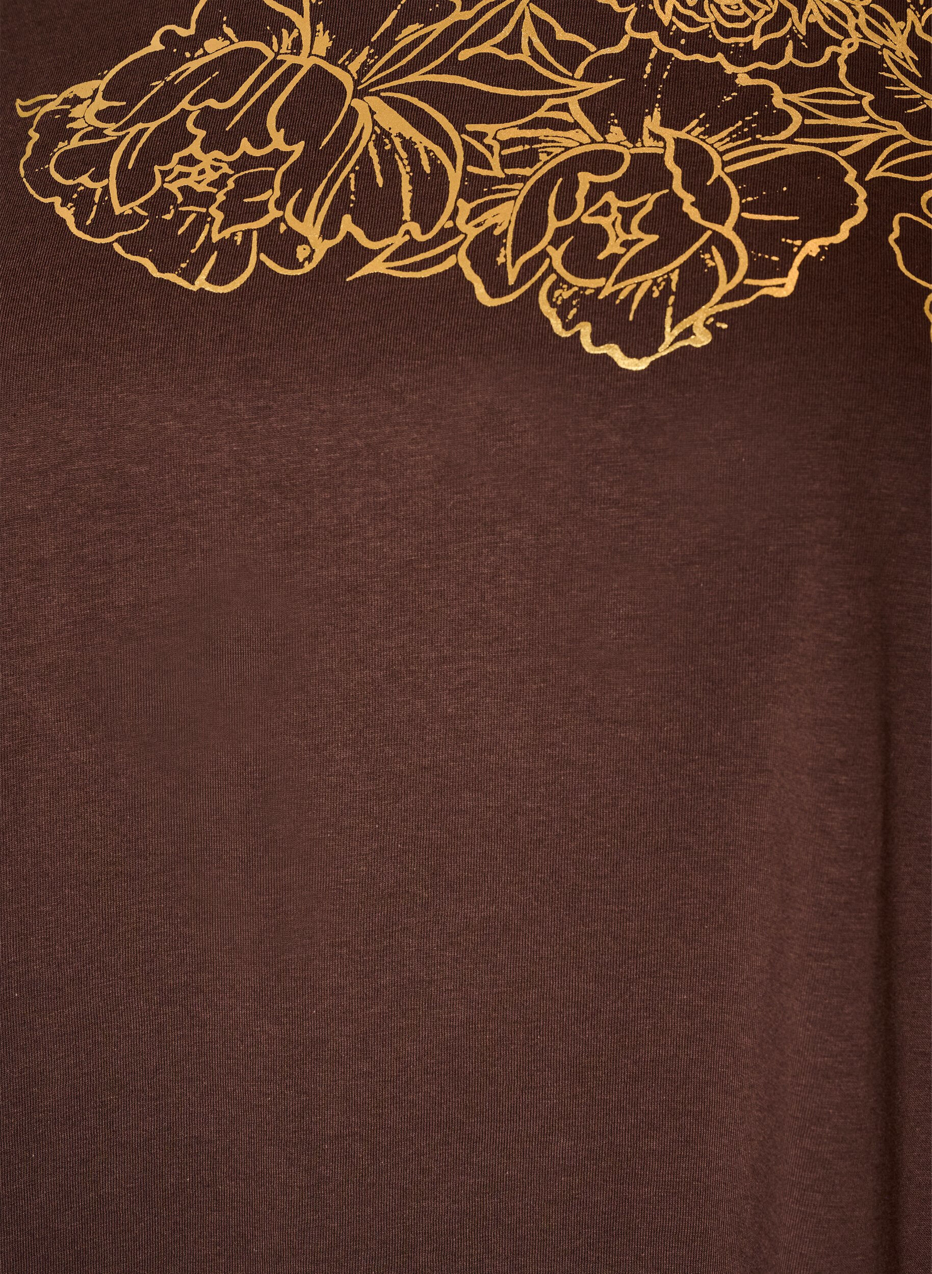 ZizziT-shirt i bomull med blommigt m&ouml;nster, Brun, Packshot image number 2