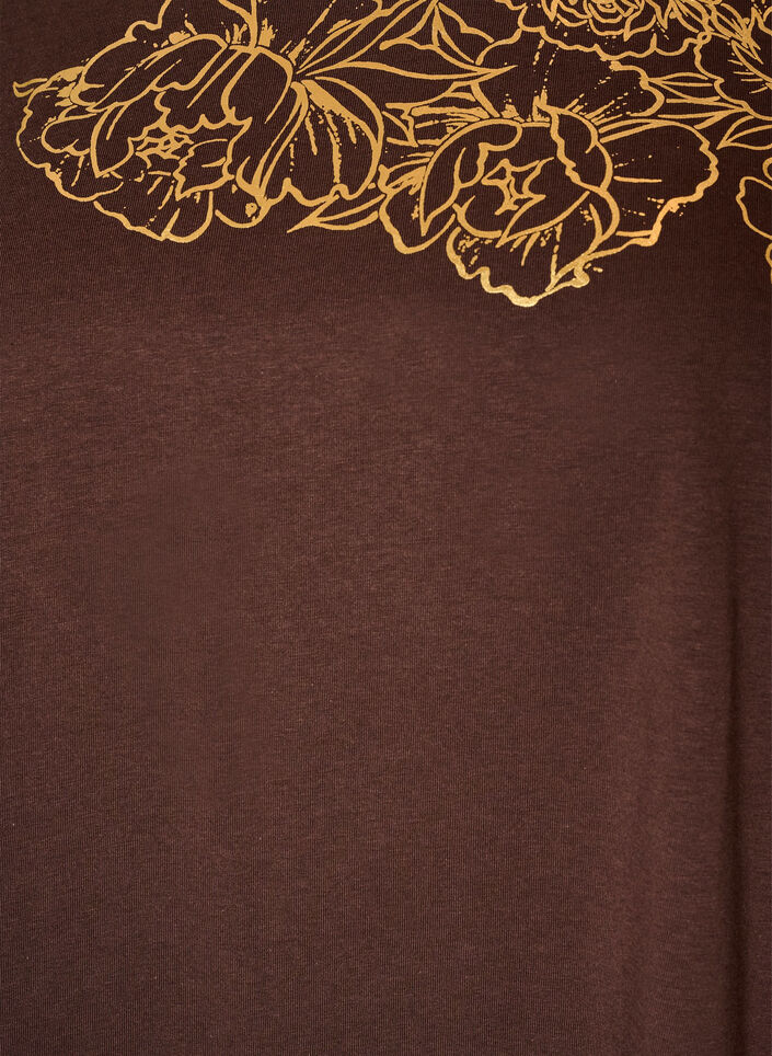 T-shirt i bomull med blommigt m&ouml;nster, Brun, Packshot image number 2