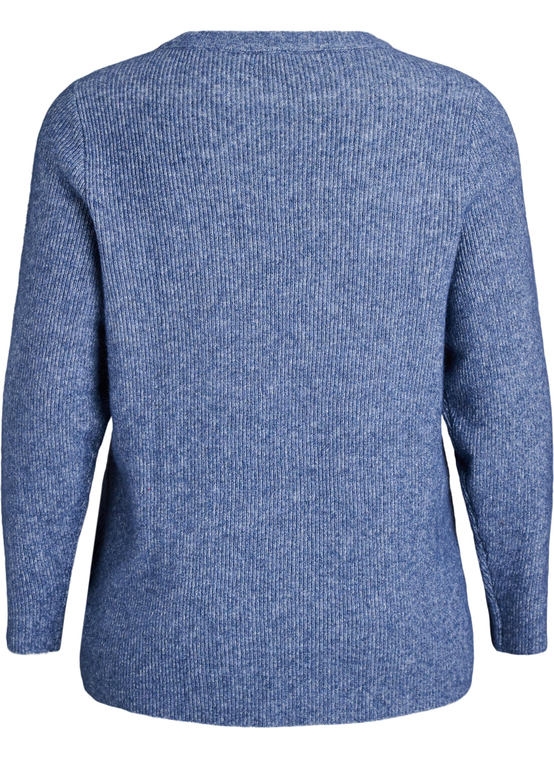 ZizziMelerad stickad blus med rund hals, Bl&aring;, Packshot image number 1
