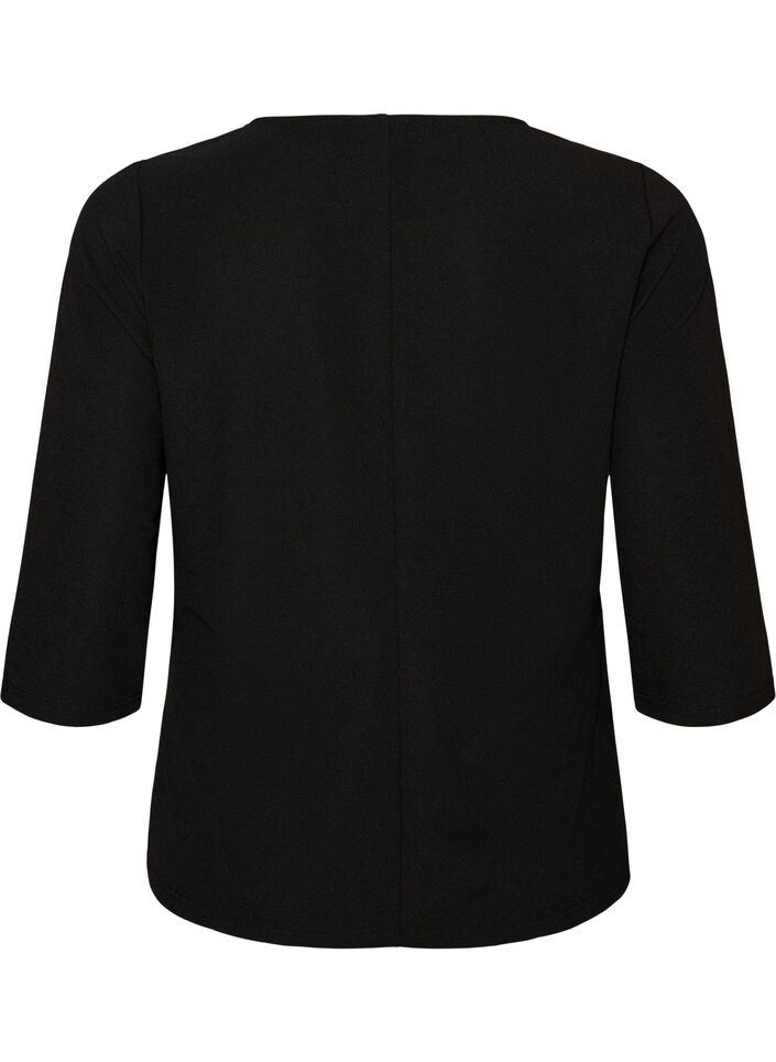 Blus med asymmetrisk drapering och 3/4-&auml;rmar, Svart, Packshot image number 1