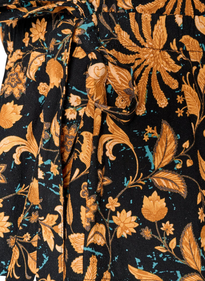 Blommig blus i bomull med knytning, Orange, Packshot image number 3