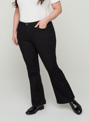 Ellen jeans med bootcut och hög midja, Black, Model image number 2