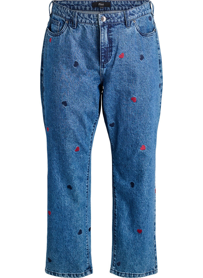 Gemma-jeans med hög midja och broderade detaljer, Blå, Packshot