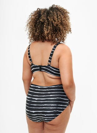 Randig bikiniunderdel med hög midja, Black White Stripe, Model image number 1