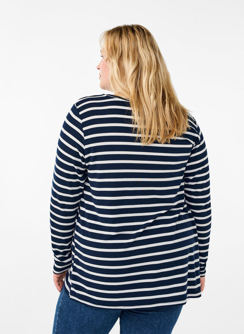 Långärmad blus med ränder, Evening Blue Stripe, Model image number 1