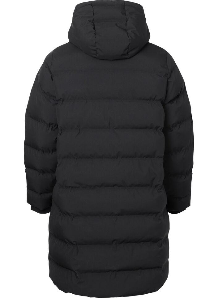 Pufferkappa med huva och fickor, Svart, Packshot image number 1