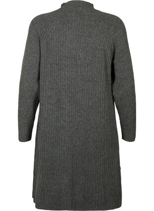 Ribbad stickad klänning med hög krage	, Dark Grey Melange, Packshot image number 1
