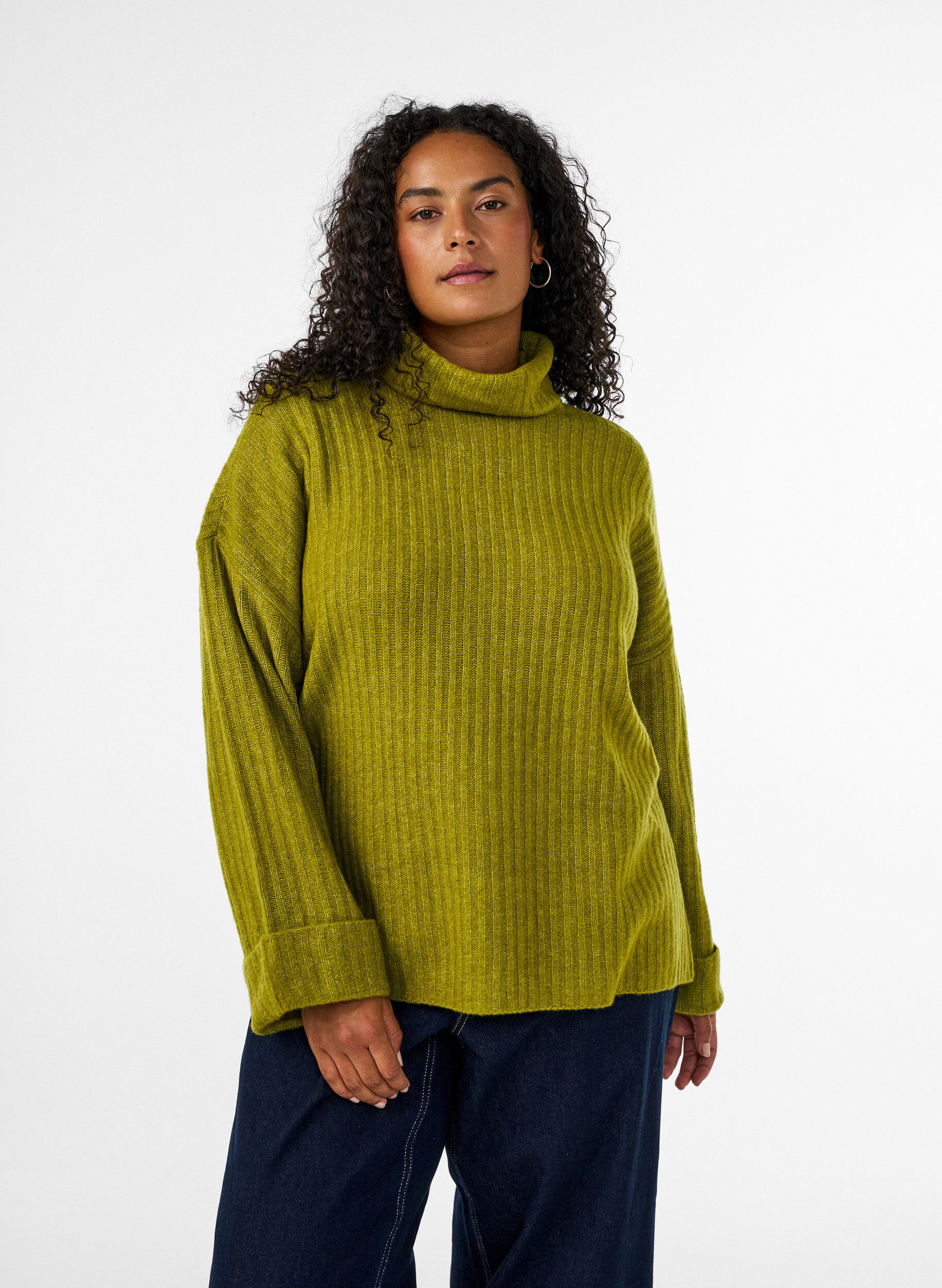ZizziStickad topp med polokrage, Gr&ouml;n, Model image number 0