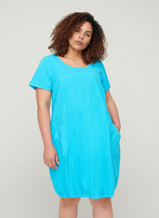 Kortärmad klänning i bomull, River Blue, Model image number 0