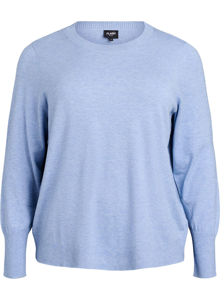 Stickad blus med rund hals, Bl&aring;, Packshot image number 0