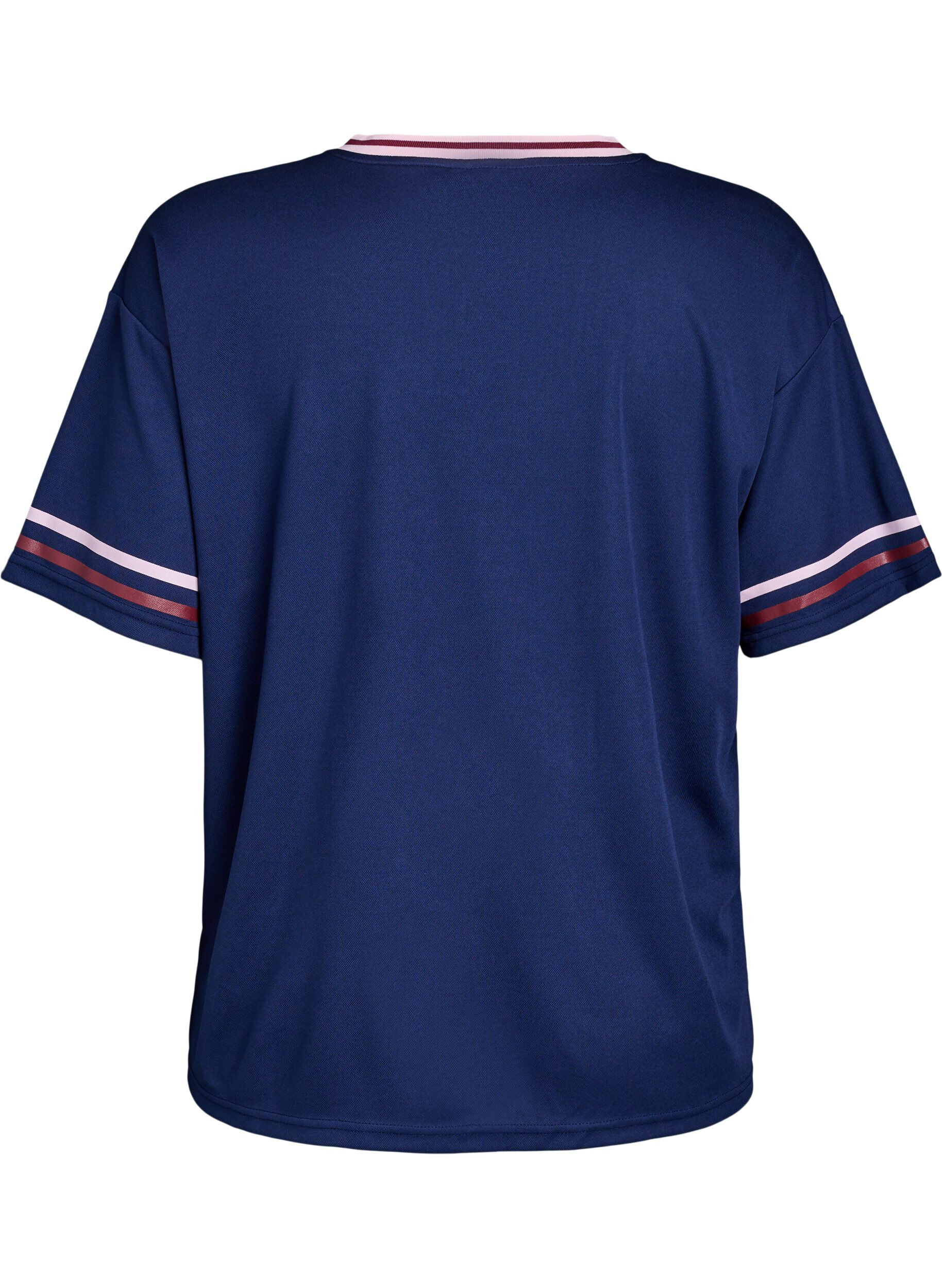 Zizzi Sportig t-shirt med r&auml;nder och texttryck, Bl&aring;, Packshot image number 1