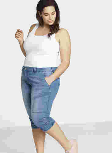 Slim fit capri-jeans med fickor, Light blue denim, Model image number 1