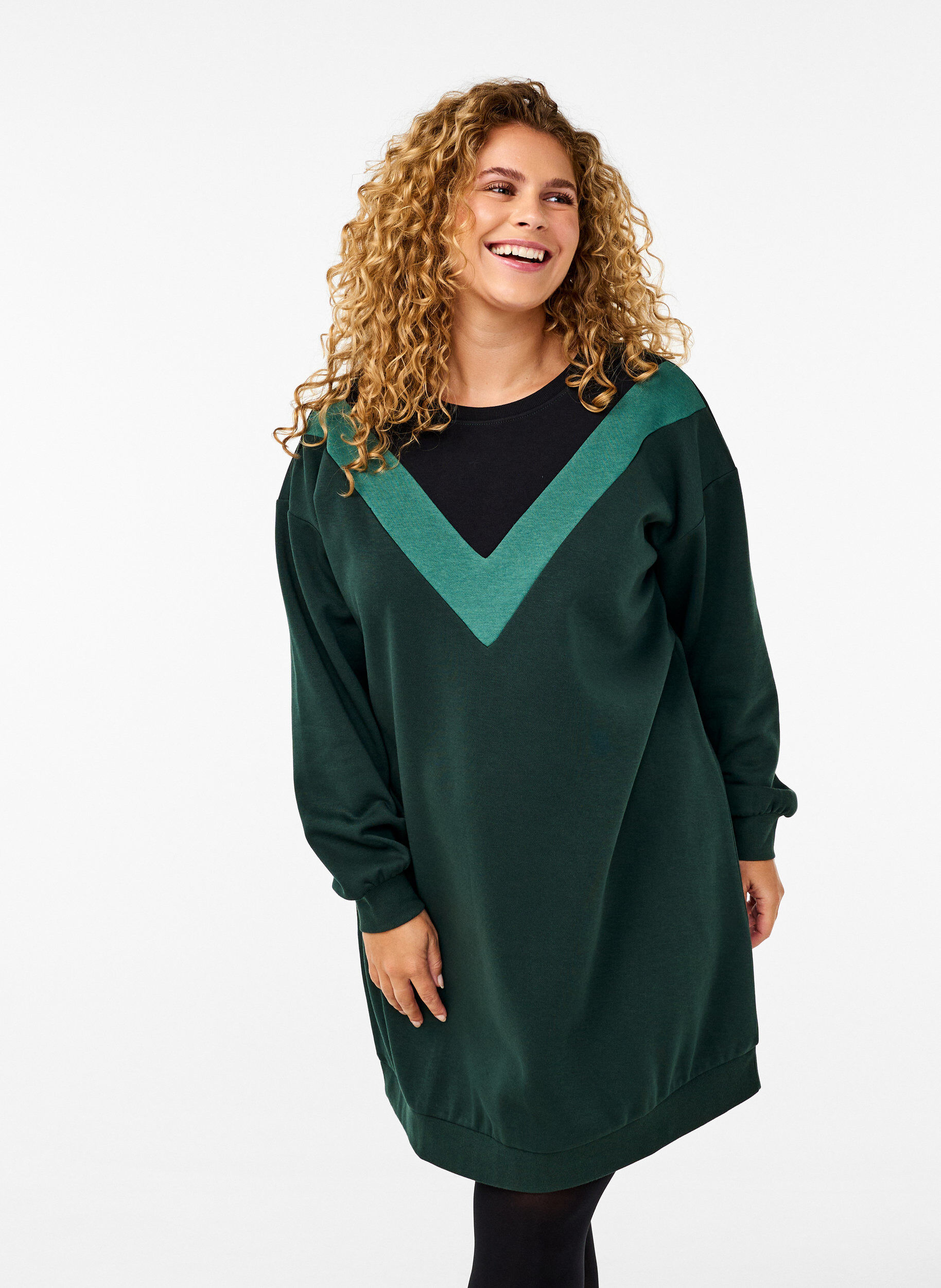 Zizzi L&aring;ng sweatshirt med f&auml;rgblock, Scarab Color Block, Model image number 0