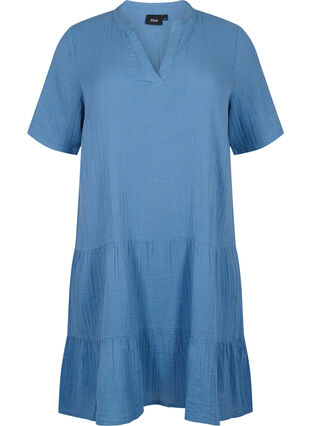 Kortärmad klänning i 100% bomull, Moonlight Blue, Packshot image number 0