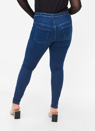 Super slim Amy jeans med nitar, Dark blue, Model image number 1