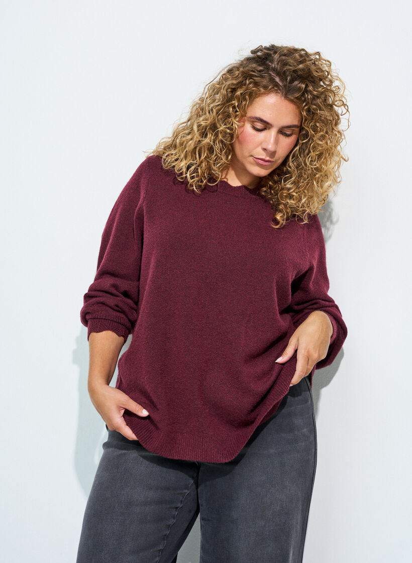 Stickad blus med v&aring;giga kanter, R&ouml;d, Model image number 0