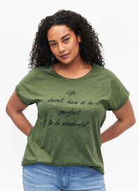 T-shirt med tryck i ekologisk bomull, Thyme w. Black Print, Model