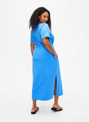 Midiklänning i bomull med korta ärmar, Marina SOLID, Model image number 1