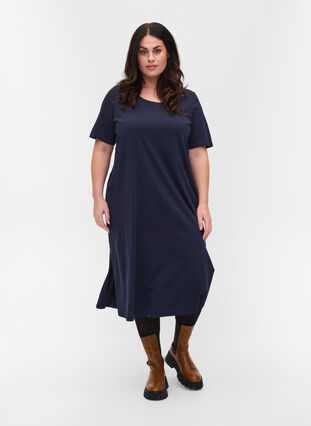 T-shirtklänning i bomull med slits, Night Sky, Model image number 2