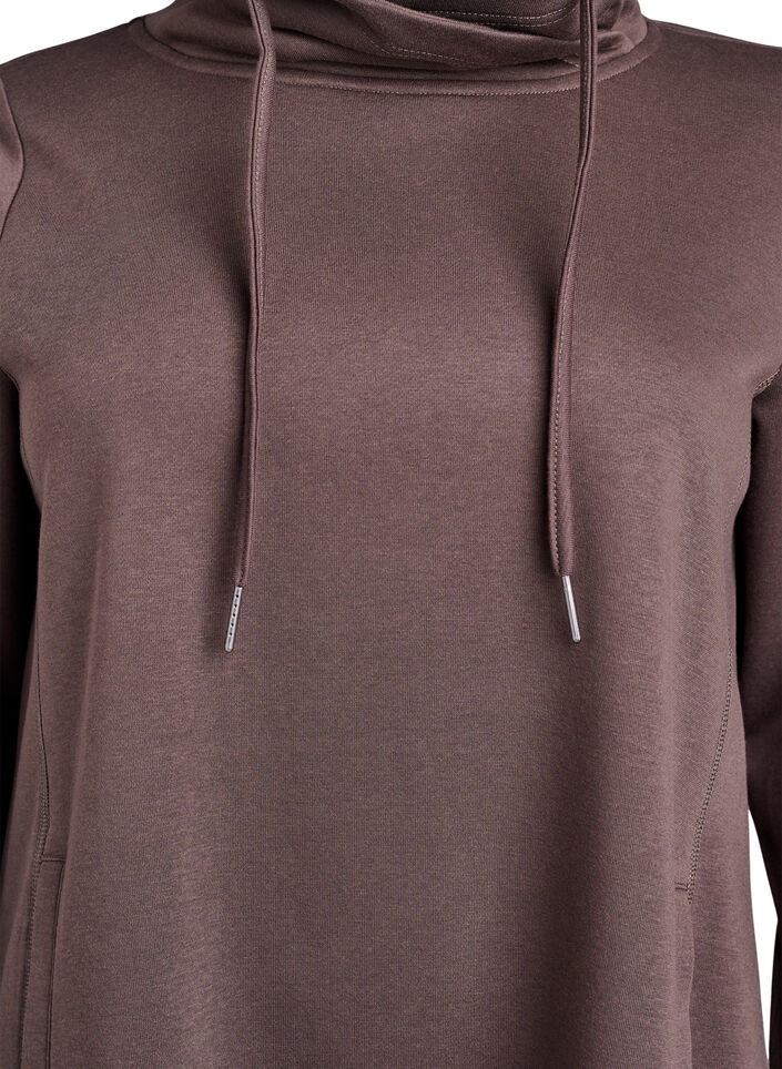 Kort sweatshirtkl&auml;nning med h&ouml;g krage och fickor, Brun, Packshot image number 2