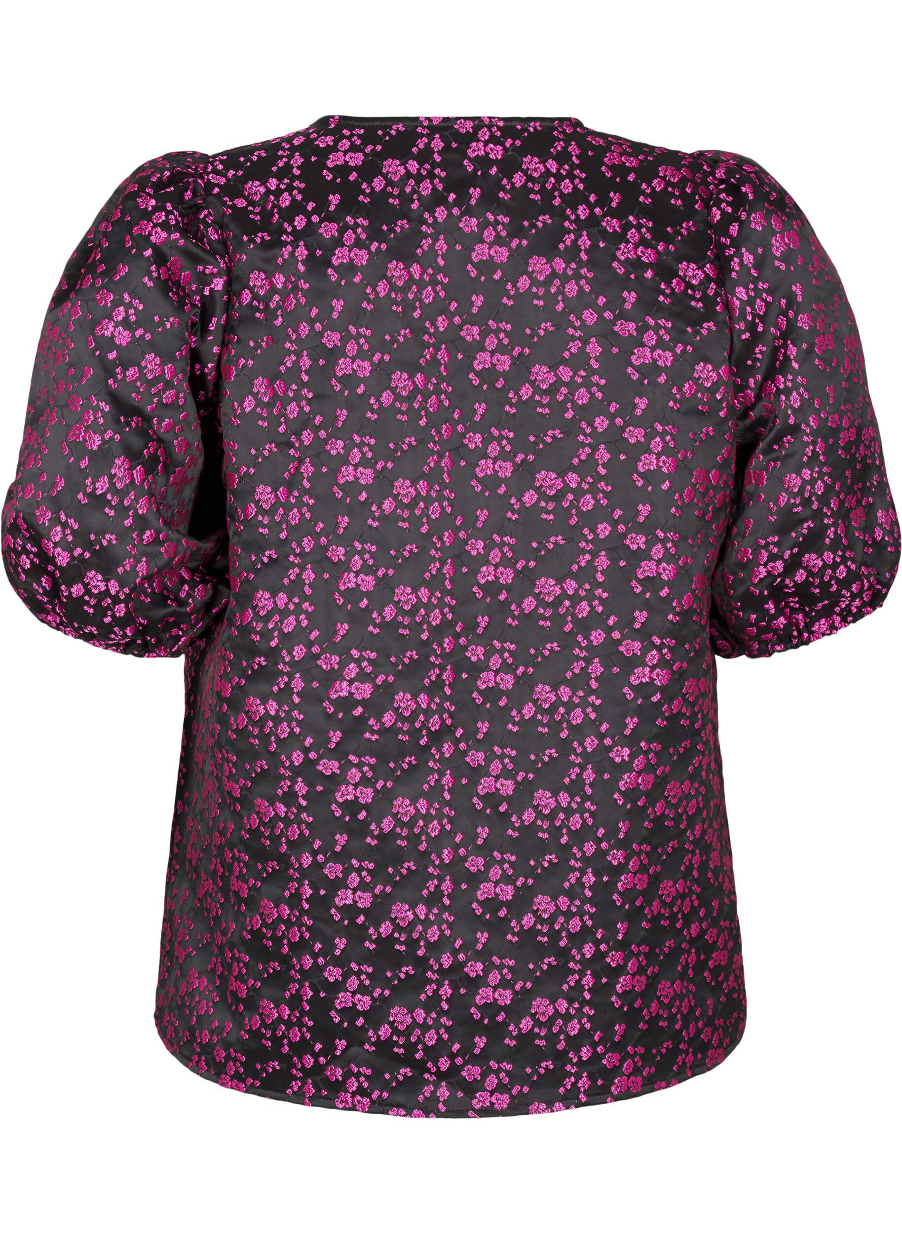 Zizzi Broderad blus med korta &auml;rmar, Svart, Packshot image number 1
