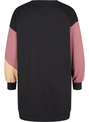 Lång sweatshirt med colorblock, Black Color Block, Packshot image number 1