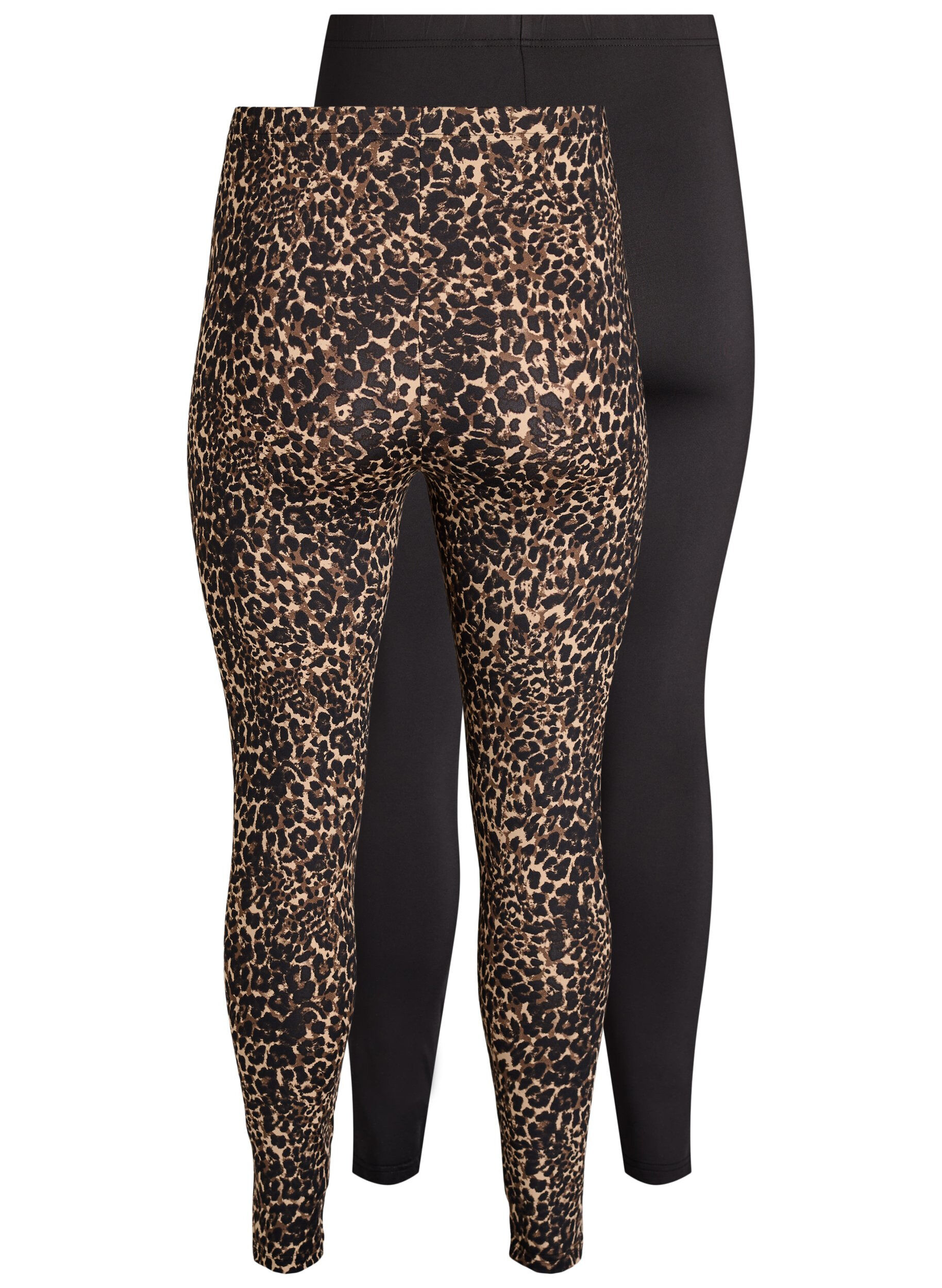 Zizzi 2-pack l&aring;nga leggings med normal midja, Svart, Packshot image number 1