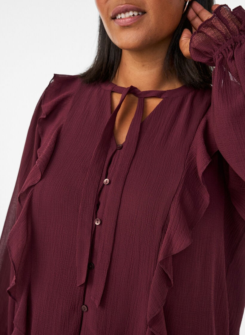 Skir blus med volanger och knytning, R&ouml;d, Model image number 3