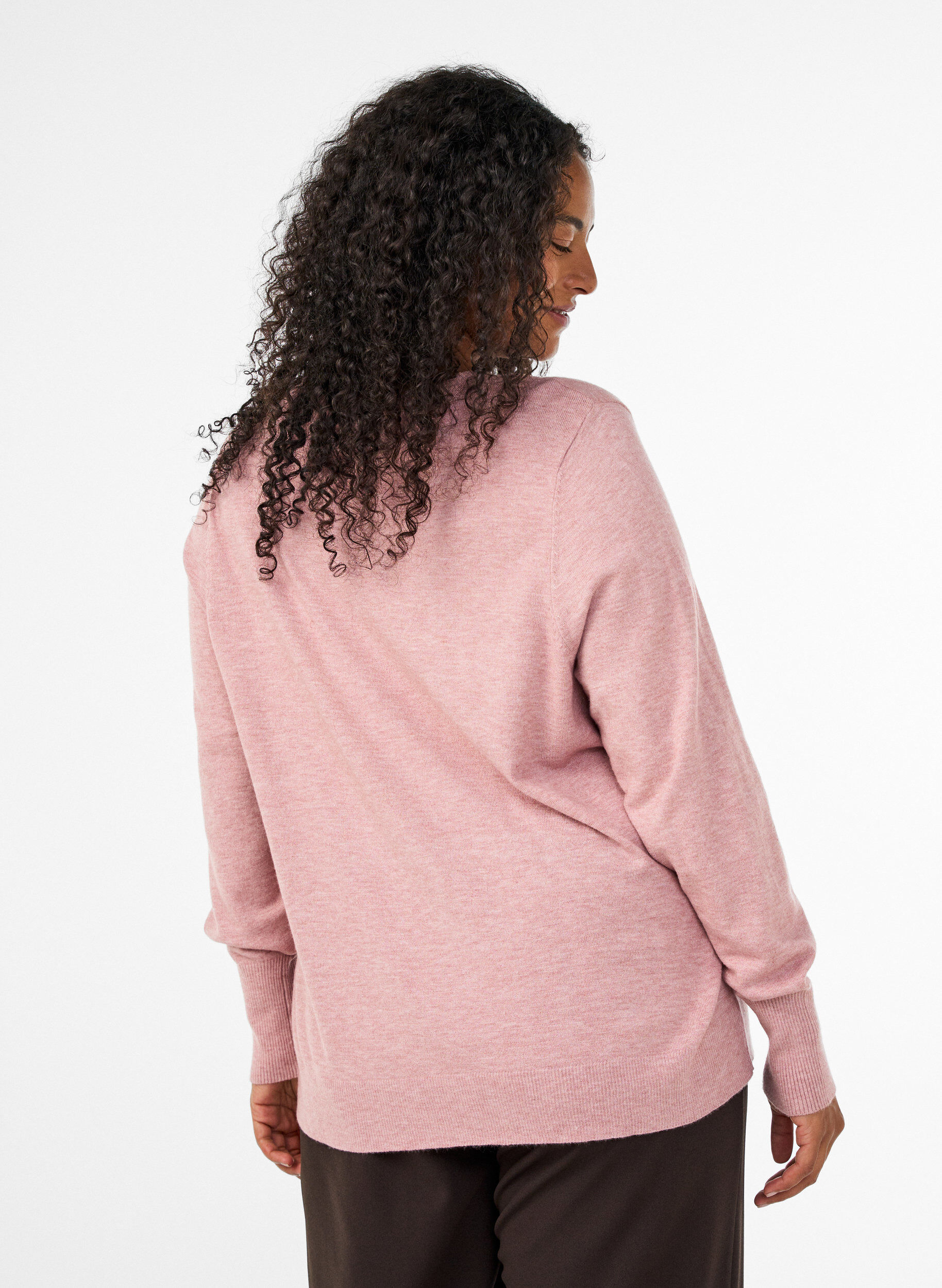 ZizziStickad blus med rund halsringning, Rosa, Model image number 2