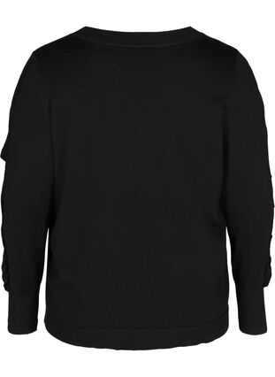 Stickad tröja i viskos med draperade ärmar, Black, Packshot image number 1