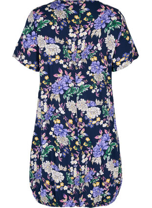 Kortärmad viskosklänning med mönster, Blue Flower AOP, Packshot image number 1