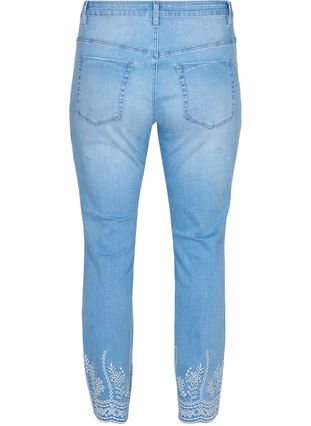 Croppade Emily Jeans med broderi, Light blue denim, Packshot image number 1