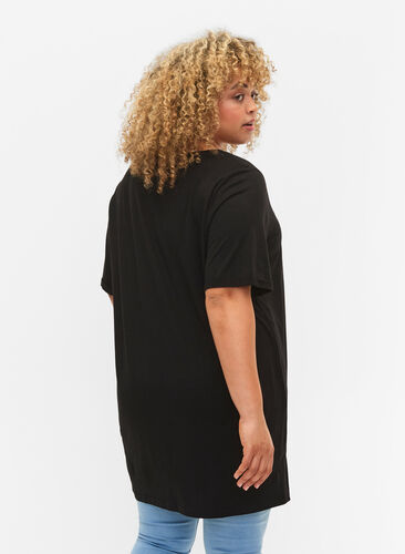Enfärgad oversize t-shirt med v-hals, Black, Model image number 1
