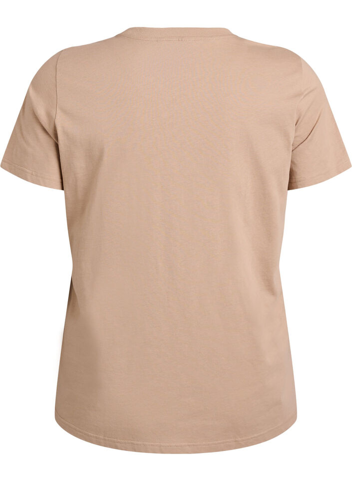 Enkel t-shirt i bomull med rund halsringning, Beige, Packshot image number 1