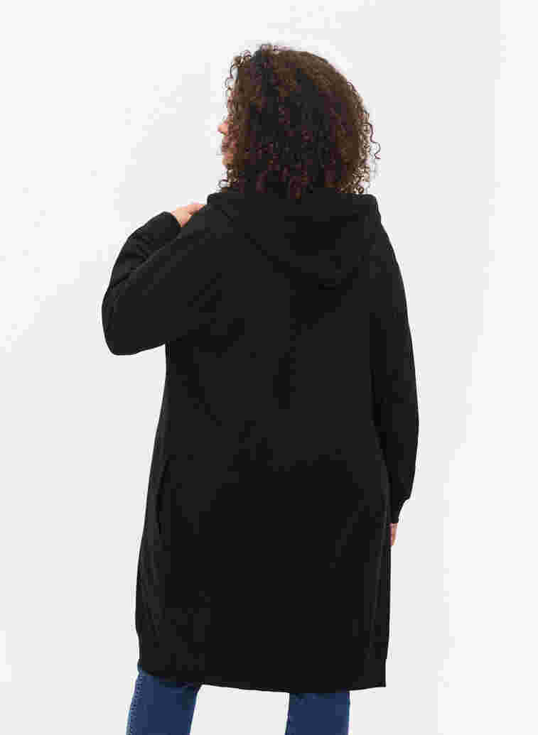 Lång munkjacka i bomull med huva, Black, Model image number 1