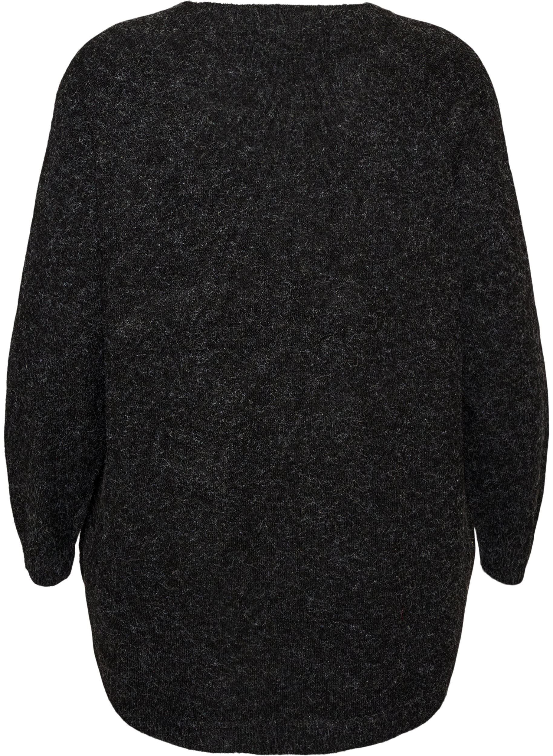 ZizziL&aring;ng stickad blus med kulknappar, Gr&aring;, Packshot image number 1