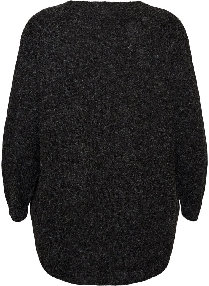 L&aring;ng stickad blus med kulknappar, Gr&aring;, Packshot image number 1