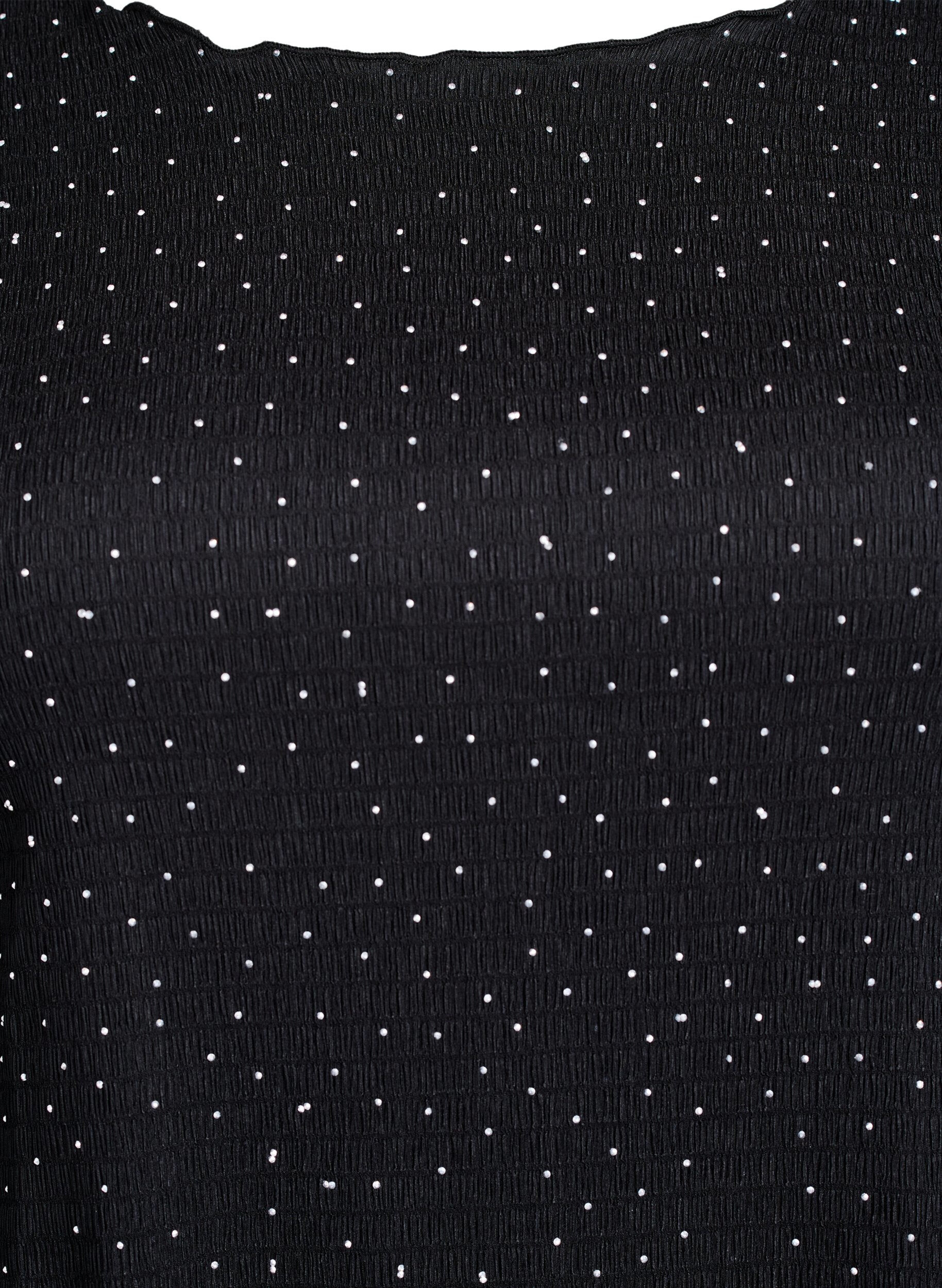 Zizzi Kl&auml;nning med strass och v&aring;gade kanter, Svart, Packshot image number 2