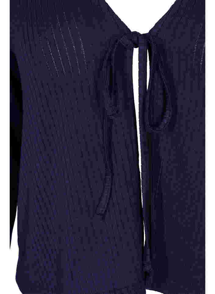 Ribbstickad cardigan med snörning, Navy Blazer, Packshot image number 2