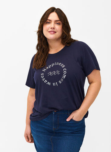 T-shirt från FLASH med tryck, Navy Blazer Wave , Model image number 0