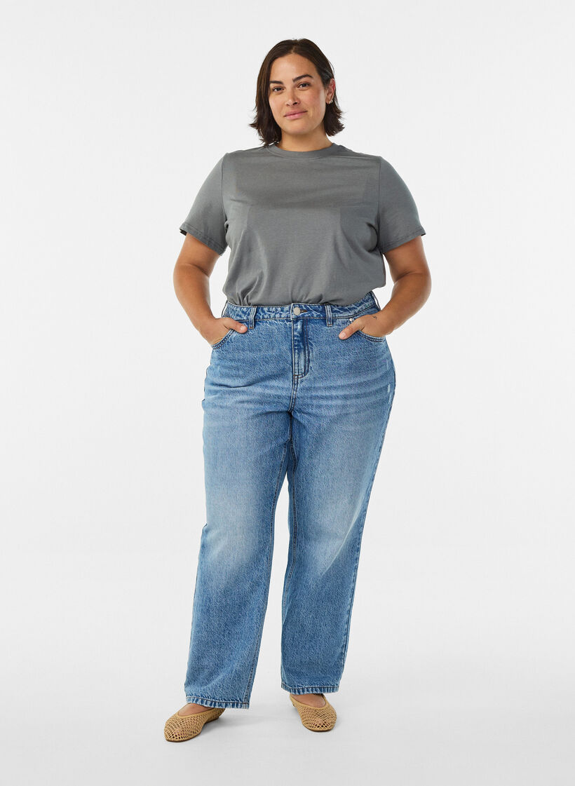 Enkel t-shirt i bomull med rund halsringning, Gr&aring;, Model image number 1