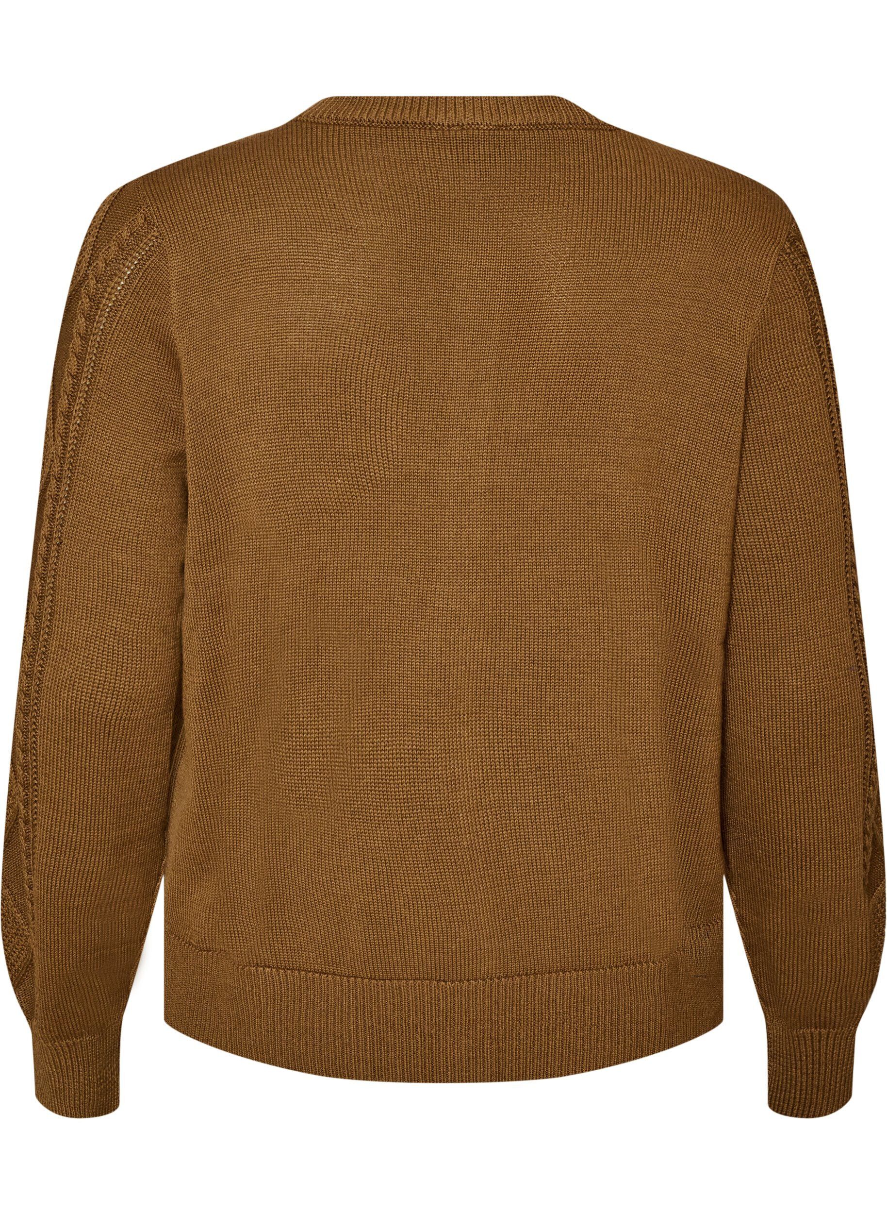 ZizziKabelstickad cardigan med dekorativa knappar, Brun, Packshot image number 1
