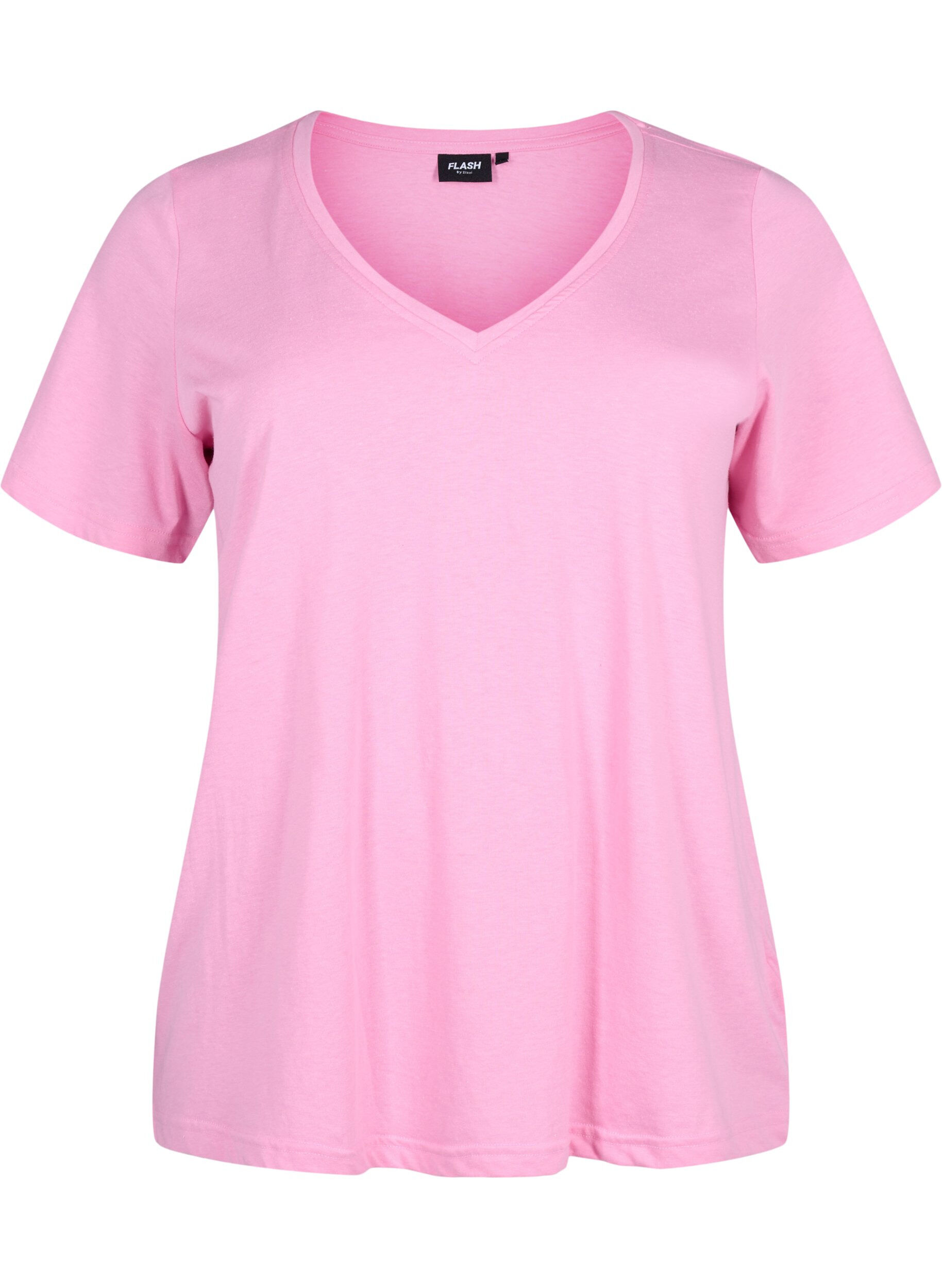 Zizzi FLASH - T-shirt med v-ringning, Begonia Pink, Packshot image number 0