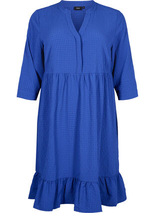 Enfärgad midiklänning med 3/4-ärmar, True blue, Packshot image number 0