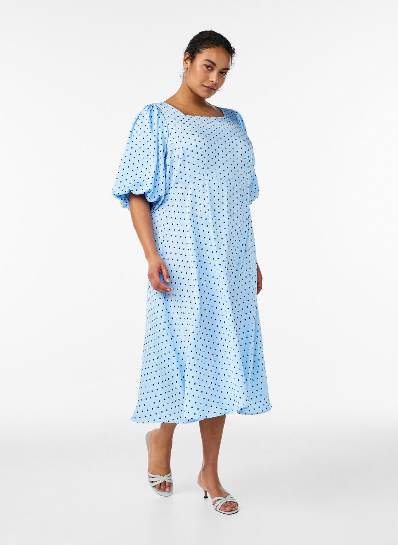 Prickig midikl&auml;nning med fyrkantig ringning, Bl&aring;, Model image number 0