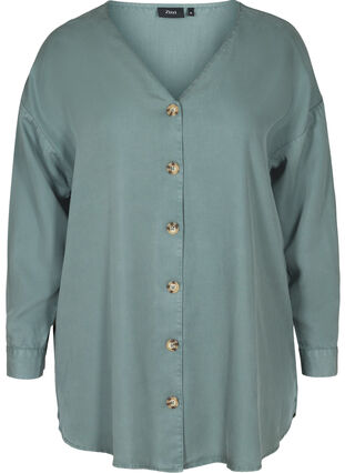 Skjorta i lyocell med v-ringning, Balsam Green, Packshot image number 0