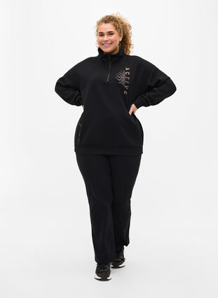 Höghalsad sweatshirt med dragkedja, Black, Model image number 2