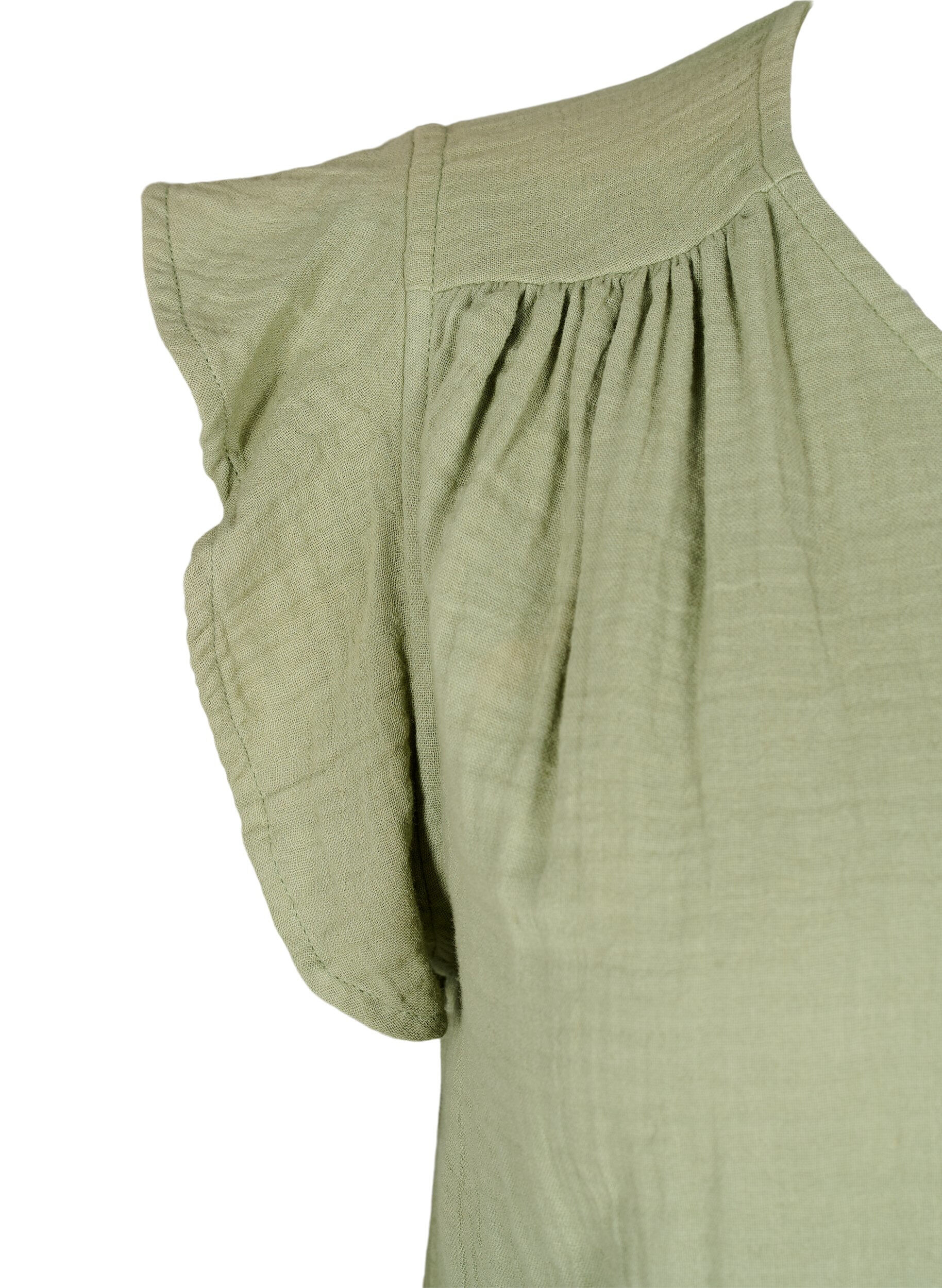 Zizzi&Auml;rml&ouml;s topp i bomullsmuslin med volanger, Gr&ouml;n, Packshot image number 3